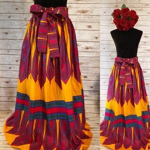 African Print Maxi Women Skirt Elastic Waist